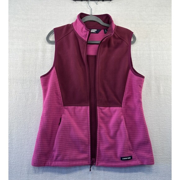 Lands End Full Zip Vest Womens Size M 10-12 Pink Colorblock Polartec Warm Pocket - Picture 1 of 8
